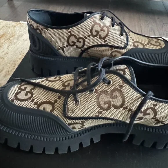New Gucci Maxi GG Supreme Canvas Men Lace-Up Shoes - Picture 2 of 12